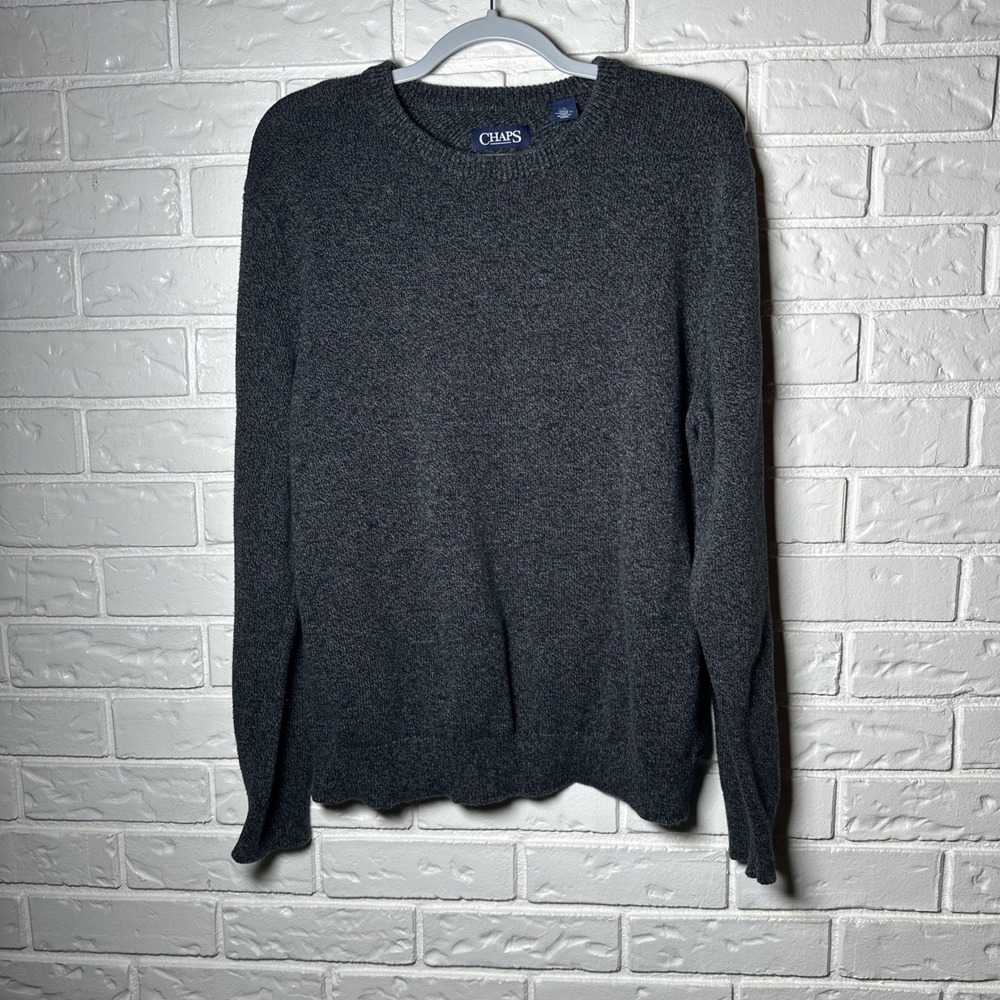 Chaps‎ Men's L Charcoal 100% Cotton Long Sleeve Crew Neck Grandpa Sweater